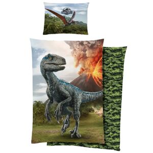 Licens Dinosaur sengetøj - 140x200 cm - Jurassic World - Blue - Dynebetræk med 2 i 1 design - Sengesæt i 100% bomuld
