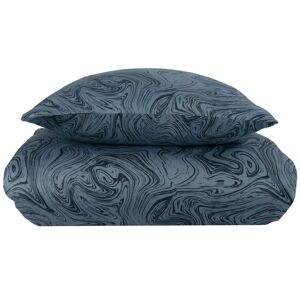 Borg Living Mønstret sengetøj 150x210 cm - 100% Blødt bomuldssatin - Marble dark blue - By Night sengesæt