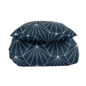Borg Living Bomuldssatin sengetøj - 140x200 cm - Hexagon blåt sengetøj - 2 i 1 design - By Night sengesæt