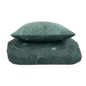 Borg Living Sengetøj king size - 240x220 cm - Vendbart design i 100% Bomuldssatin - Big Flower grøn - Sengesæt fra By Night