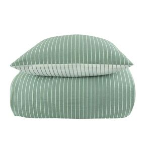 By Night Bæk og bølge sengetøj - 140x200 cm - Grønt & hvidt stribet sengetøj - 2 i 1 design -  sengesæt
