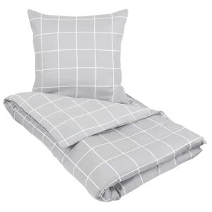 Borg Living Dobbelt sengetøj 240x220 cm - Check Grey - Ternet sengetøj - King size - 100% Bomuldssatin sengesæt