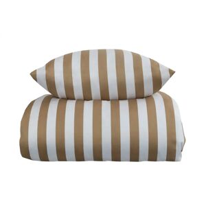 Borg Living Stribet sengetøj - 150x210 cm - Blødt bomuldssatin - Nordic Stripe - Sandfarvet og hvidt sengesæt