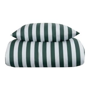 Borg Living Stribet sengetøj - 140x200 cm - Blødt bomuldssatin - Nordic Stripe - Grønt og hvidt sengesæt