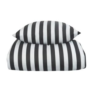 Borg Living Stribet sengetøj til dobbeltdyne - 200x200 cm - Blødt bomuldssatin - Nordic Stripe - Mørkegråt og hvidt sengesæt