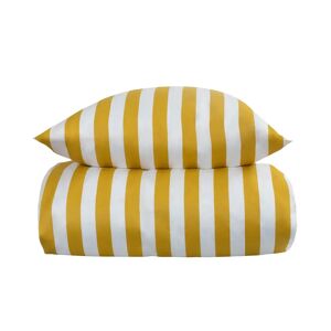 Borg Living Stribet sengetøj til king size dyne - 240x220 cm - Blødt bomuldssatin - Nordic Stripe - Gult og hvidt sengesæt