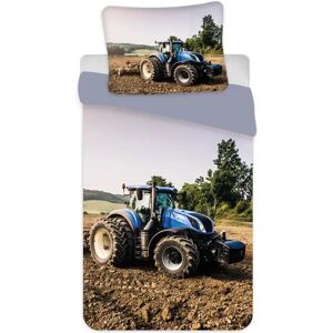 Licens Traktor junior sengetøj 100x140 cm - sengesæt med blå traktor - 2 i 1 design - 100% bomuld