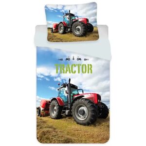 Licens Traktor junior sengetøj 100x140 cm - sengesæt med rød traktor - 2 i 1 design - 100% bomuld
