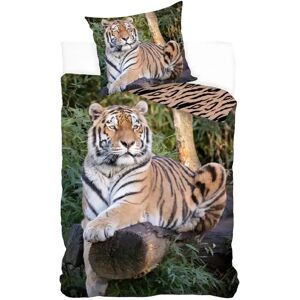 Licens Sengetøj 140x200 cm - Tiger sengesæt med 2 i 1 design - Sengelinned i 100% bomuld