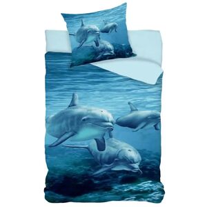Licens Sengetøj 140x200 cm - Svømmende delfiner - Vendbar dynebetræk - 100% bomulds sengesæt