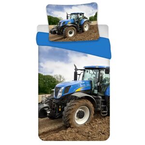 Licens Traktor sengetøj - 140x200 cm - sengesæt med blå traktor - 100% bomuld