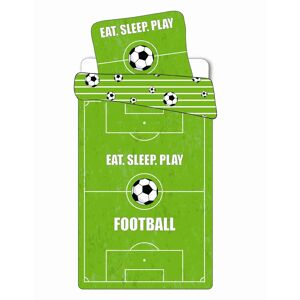Licens Fodbold sengetøj - 140x200 cm - Fodbold bane - Dynebetræk med 2 design - 100% bomulds sengesæt