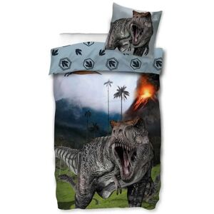 Licens Børne sengetøj - 140x200 cm - Brølende dinosaur - Dynebetræk med 2 i 1 design - Sengesæt i 100% bomuld