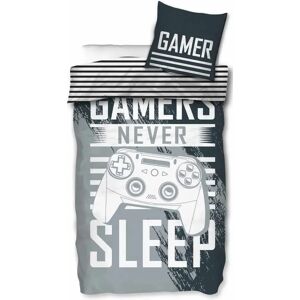 Licens Gamer sengetøj - 140x200 cm - Gamers never sleep - Dynebetræk med 2 i 1 design - 100% bomuld sengesæt