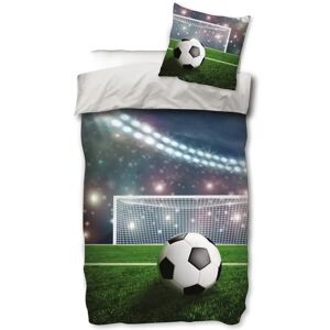 Licens Fodbold sengetøj - 150x210 cm - Stadion - Dynebetræk med 2 i 1 design - 100% bomulds sengesæt