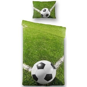 Borg Living Fodbold sengetøj - 140x200 cm - Fodbold klar til hjørnespark - 100% bomuldssatin sengetøj