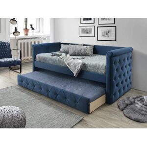 Unique Cama nido capitoné LOUISE - 2x90x190cm - Tela azul