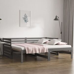 vidaXL Sofá cama extraíble madera maciza de pino gris 2x(90x190) cm