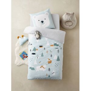 VERTBAUDET Conjunto infantil de funda nórdica + funda de almohada Alpino azul medio liso con motivos