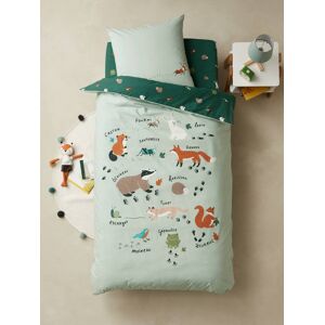 VERTBAUDET Conjunto de funda nórdica + funda de almohada infantil de algodón orgánico* Estudio Animal verde medio liso con motivos