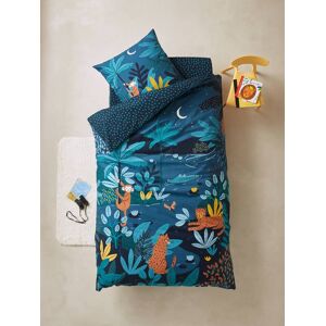 VERTBAUDET Conjunto de funda nórdica + funda de almohada infantil Jungle Night azul oscuro liso con motivos