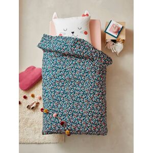 VERTBAUDET Conjunto de funda nórdica + funda de almohada infantil Chat Waou azul oscuro liso con motivos