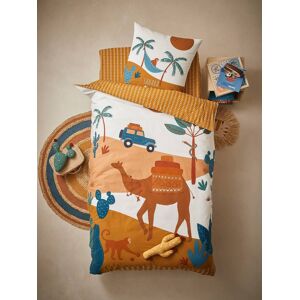 VERTBAUDET Conjunto de funda nórdica + funda de almohada infantil Wild Sahara marron medio liso con motivos