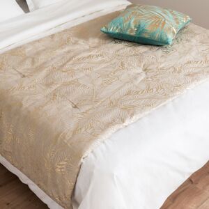 Maisons du Monde Colcha de lino y algodón beige con estampado de hojas dorado 100x200