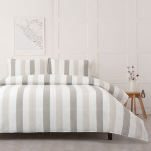 Casa da Laura Funda nórdica gris con rayas anchas 100% algodón 260x240 cm