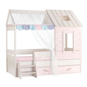 MueMue Cama infantil casita + cajón aglomerado rosa 90x200cm