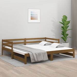 vidaXL Sofá cama extraíble madera de pino marrón miel 2x(80x200) cm