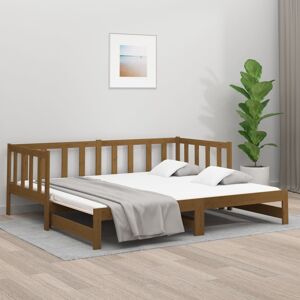 vidaXL Sofá cama extraíble madera de pino marrón miel 2x(80x200) cm