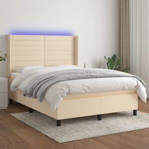 vidaXL Cama box spring colchón y luces LED tela crema 140x200 cm