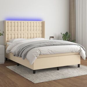 vidaXL Cama box spring colchón y luces LED tela crema 140x200 cm