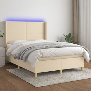 vidaXL Cama box spring colchón y luces LED tela crema 140x200 cm