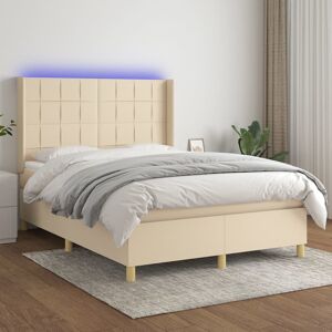 vidaXL Cama box spring colchón y luces LED tela crema 140x200 cm