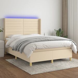 vidaXL Cama box spring colchón y luces LED tela crema 140x200 cm