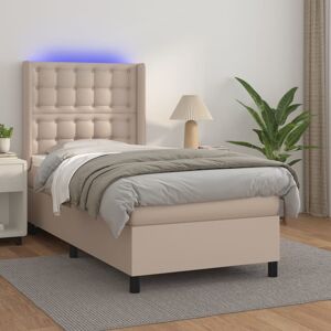 vidaXL Cama box spring colchón LED cuero sintético capuchino 80x200 cm