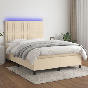 vidaXL Cama box spring colchón y luces LED tela crema 140x200 cm