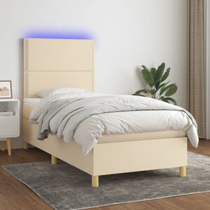 vidaXL Cama box spring colchón y luces LED tela crema 80x200 cm