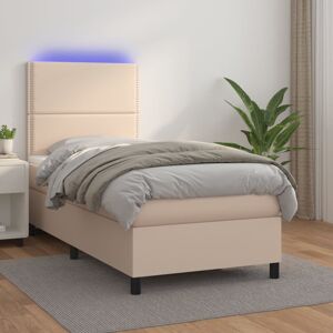 vidaXL Cama box spring colchón LED cuero sintético capuchino 80x200 cm