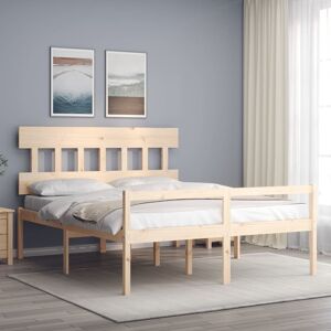 vidaXL Cama de matrimonio para personas mayores cabecero madera maciza