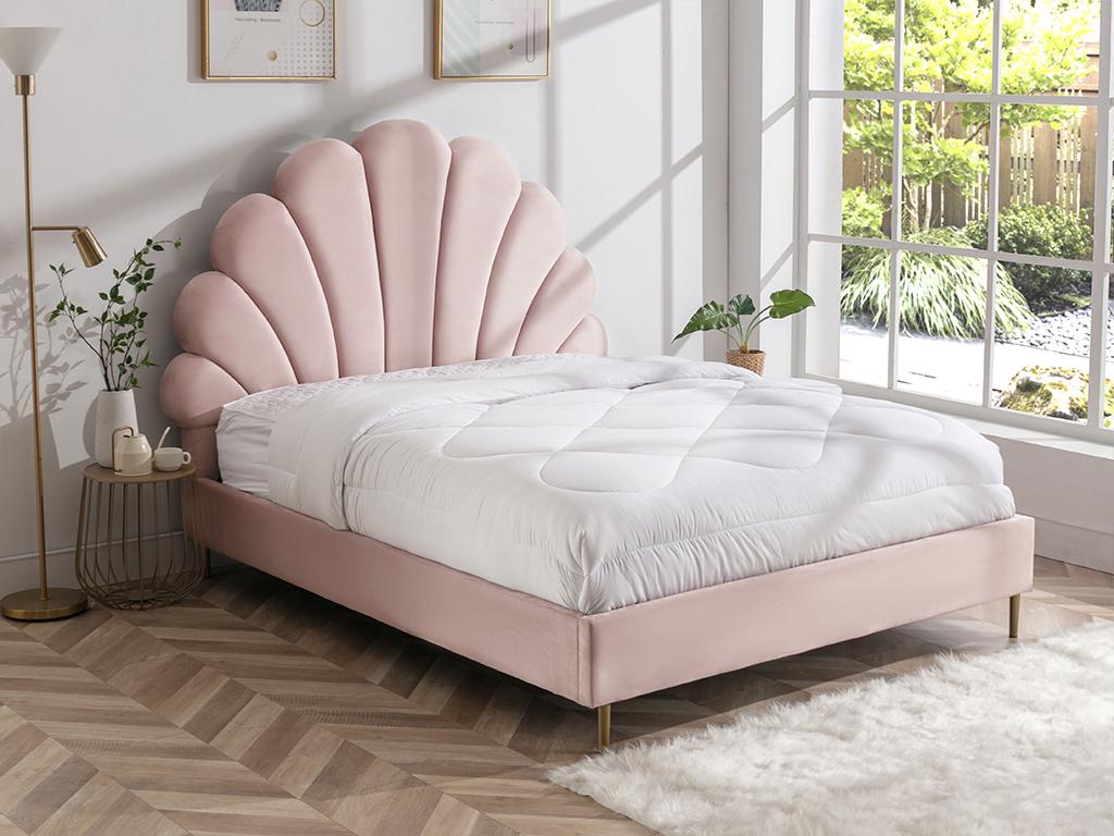 Unique Cama 160 x 200 cm - Terciopelo - Rosa - LIVAYA