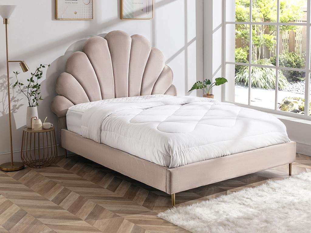 Unique Cama 160 x 200 cm - Terciopelo - Beige - LIVAYA