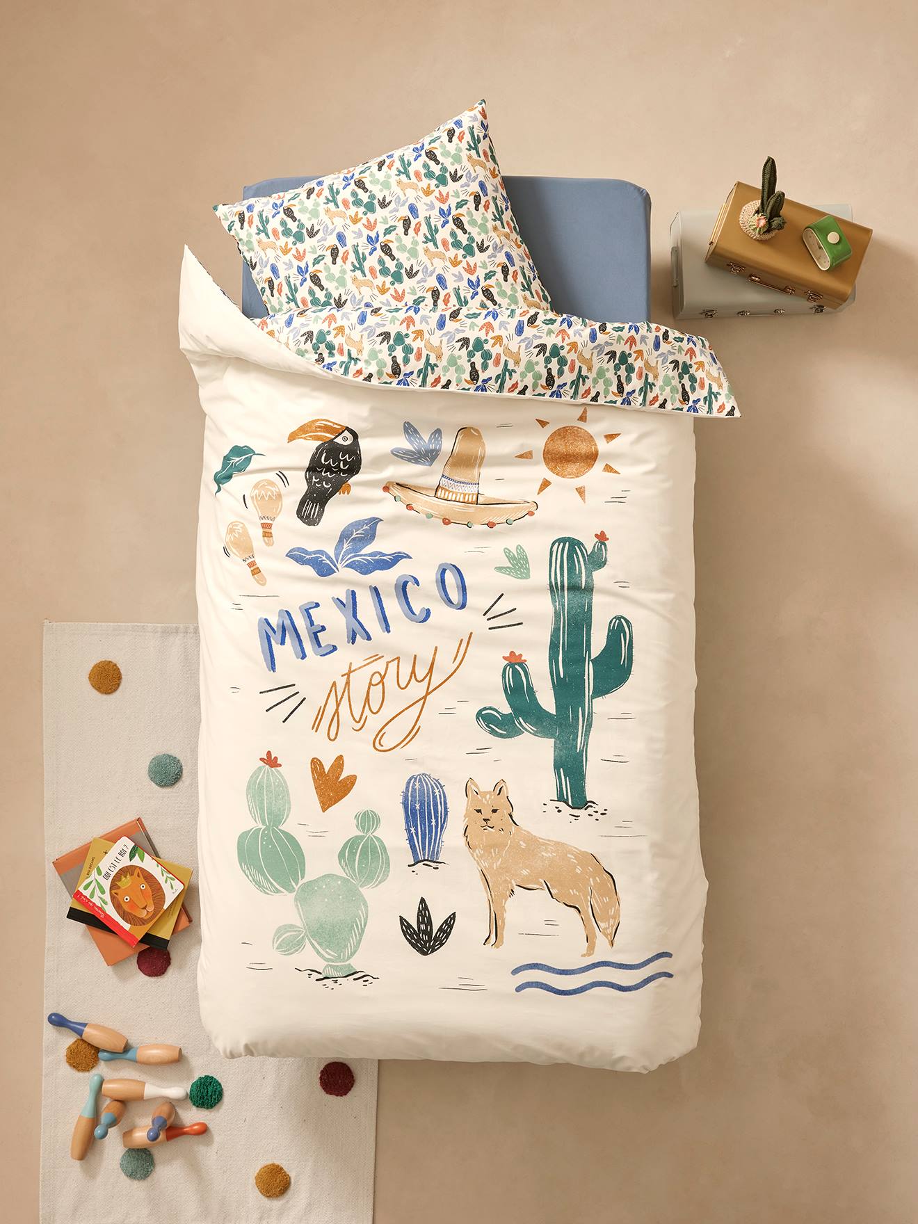 VERTBAUDET Conjunto de funda nórdica + funda de almohada con algodón reciclado MEXICOOL multicolor