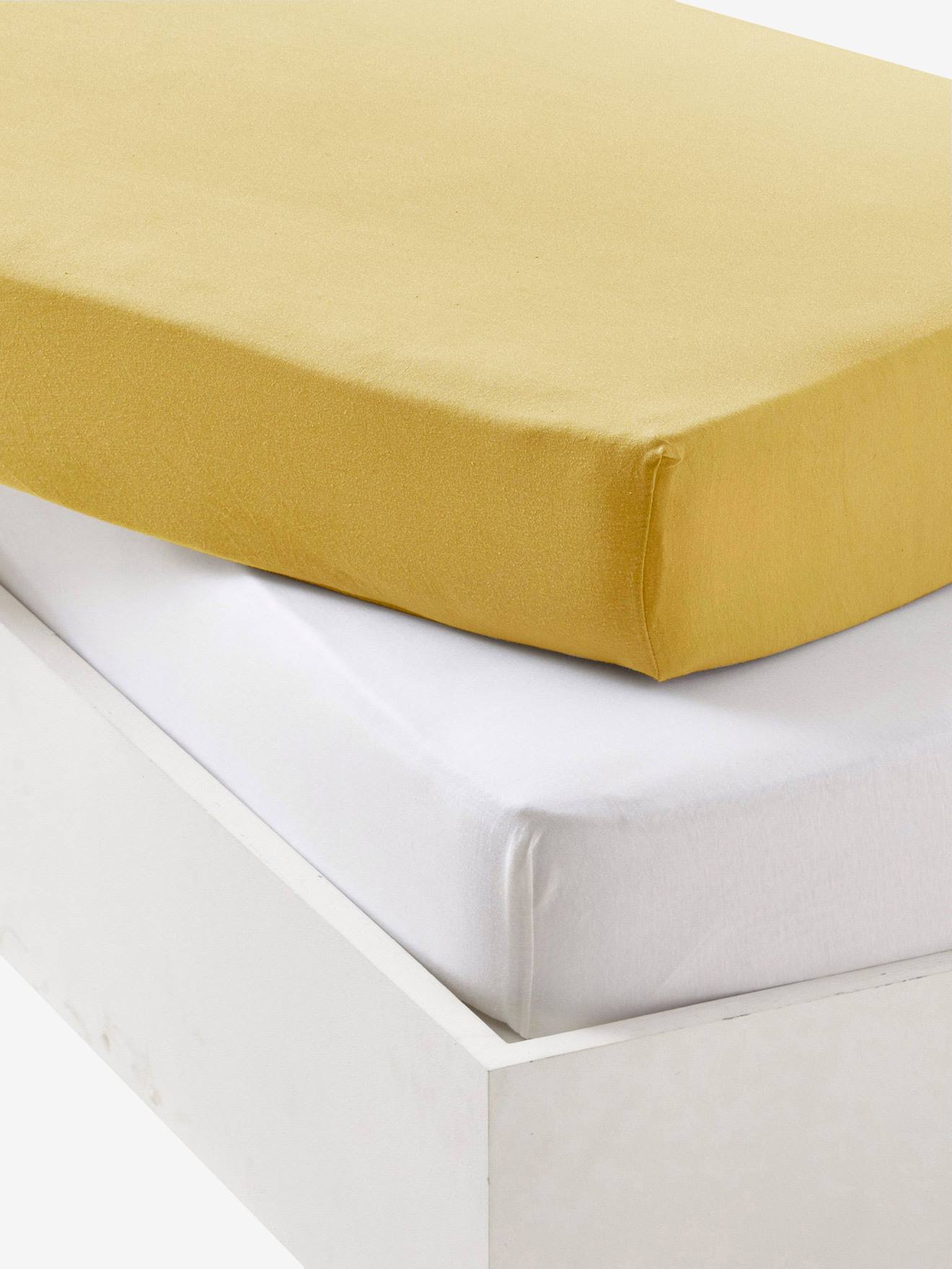 VERTBAUDET Pack de 2 sábanas bajeras de punto elástico bebé amarillo oscuro liso