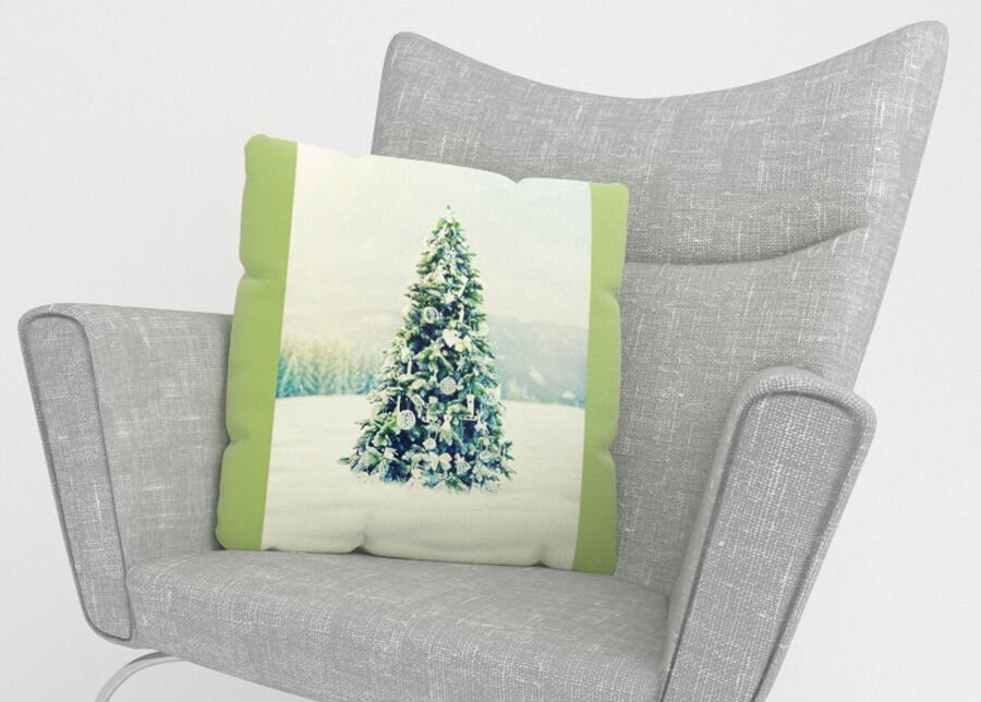 Koristetyynyliina Christmas tree with white decorations 45x45 cm
