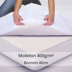 Protège Matelas Coton 400GRS/M2 - Bonnets 40cm - Tradilinge (Couleur : Blanc)