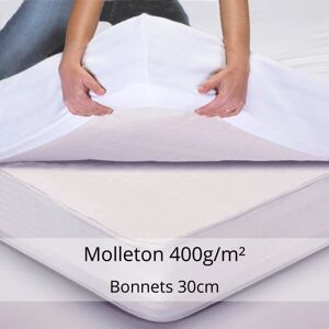 Protège Matelas Coton 400GRS/M2 - Bonnets 30cm - Tradilinge (Couleur : Blanc)