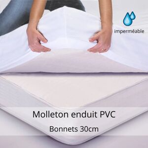 Protège Matelas Coton enduit Pvc - Bonnets 30cm - Tradilinge (Couleur : Blanc)